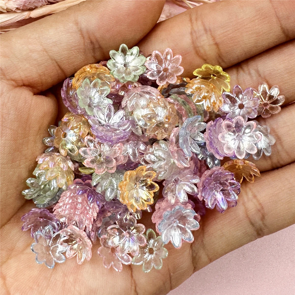 10mm 100pcs ABS Colored Sun Flower Shape Transprant Acrylic Spacer Beads For Making Jewelry DIY Bracelet Necklace Accessories