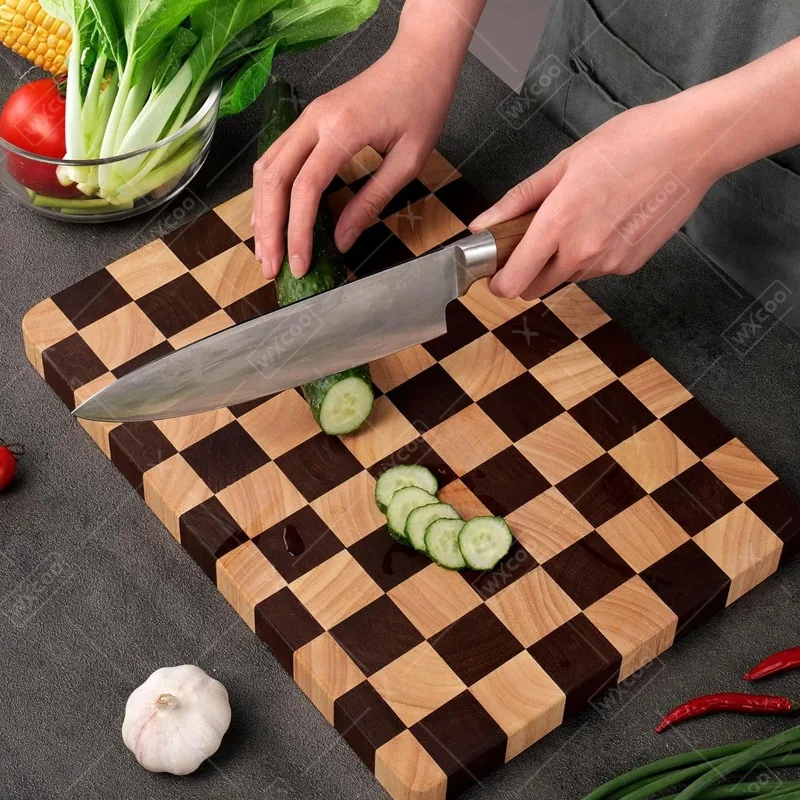 Acacia Wooden Cutting Board Thicken Splicing Checkerboard Solid Wood Non-slip Chopping Board for Cut Fruit Vegetable Board