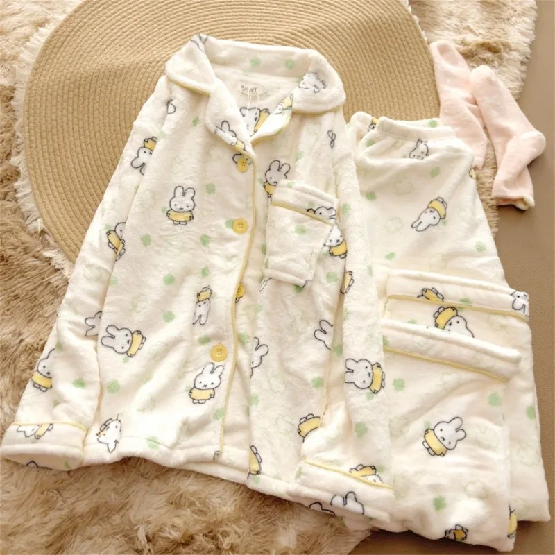 Cartoon Kawaii New Pajamas Flannel Thicken Simple Lounge Clothes Good Quality Comfortable Soft Fabric Good Looks Keep Warm Miffy