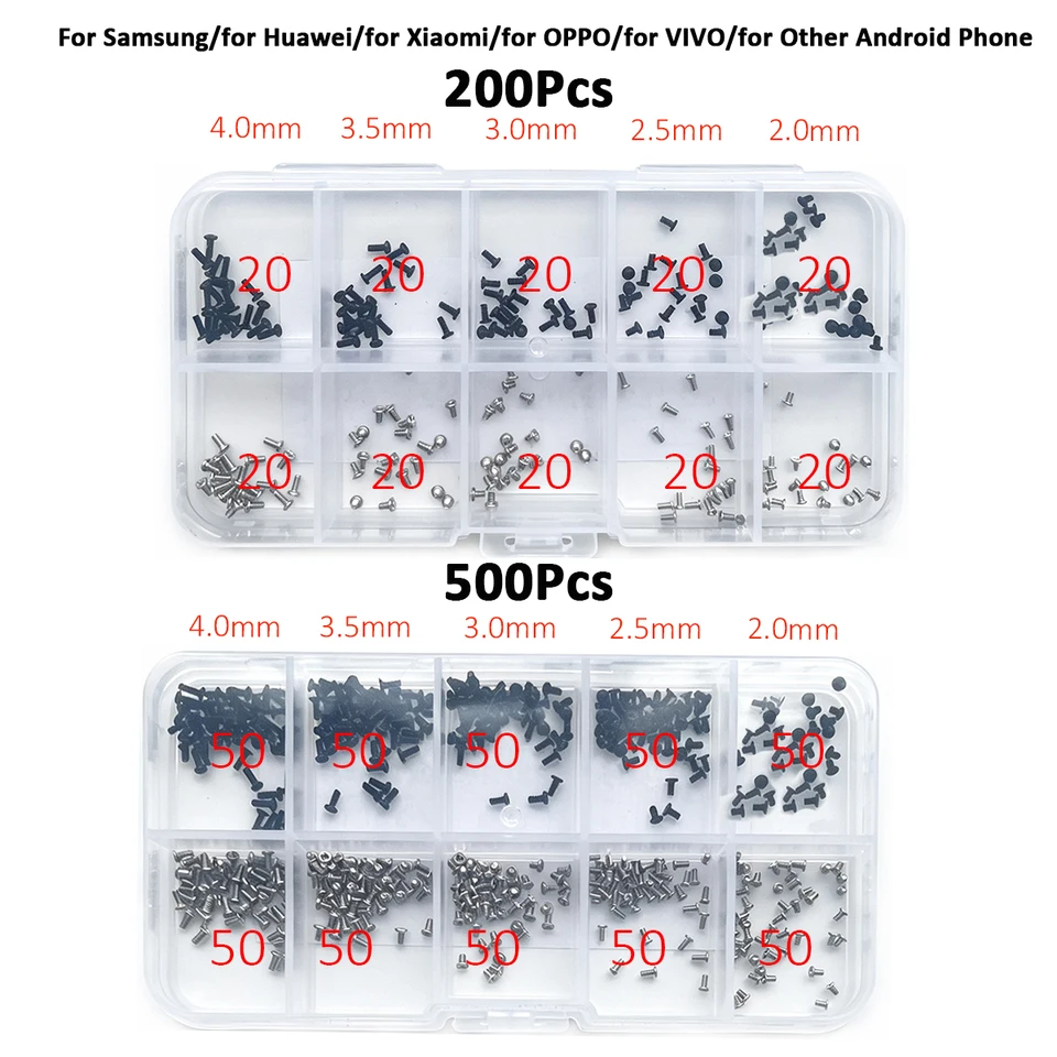 Tornillos Internos para Android M1.4x 3.0 3.5 4.0 2.0 2.5mm para Samsung OPPO Xiaomi VIVO Huawei Oneplus Tornillos de Marco y Carcasa para Reparación 5