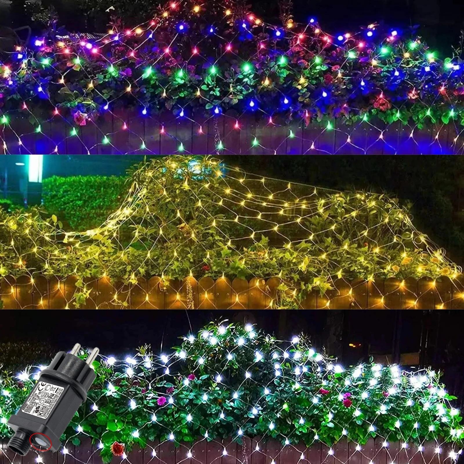 1.5x1.5M 3x2M 6x4M LED 네트 메쉬 요정 문자열 빛 24V IP44 8 모드 변압기 EU 미국 영국 AU 플러그 타이머 메모리 따뜻한 흰색 RGB