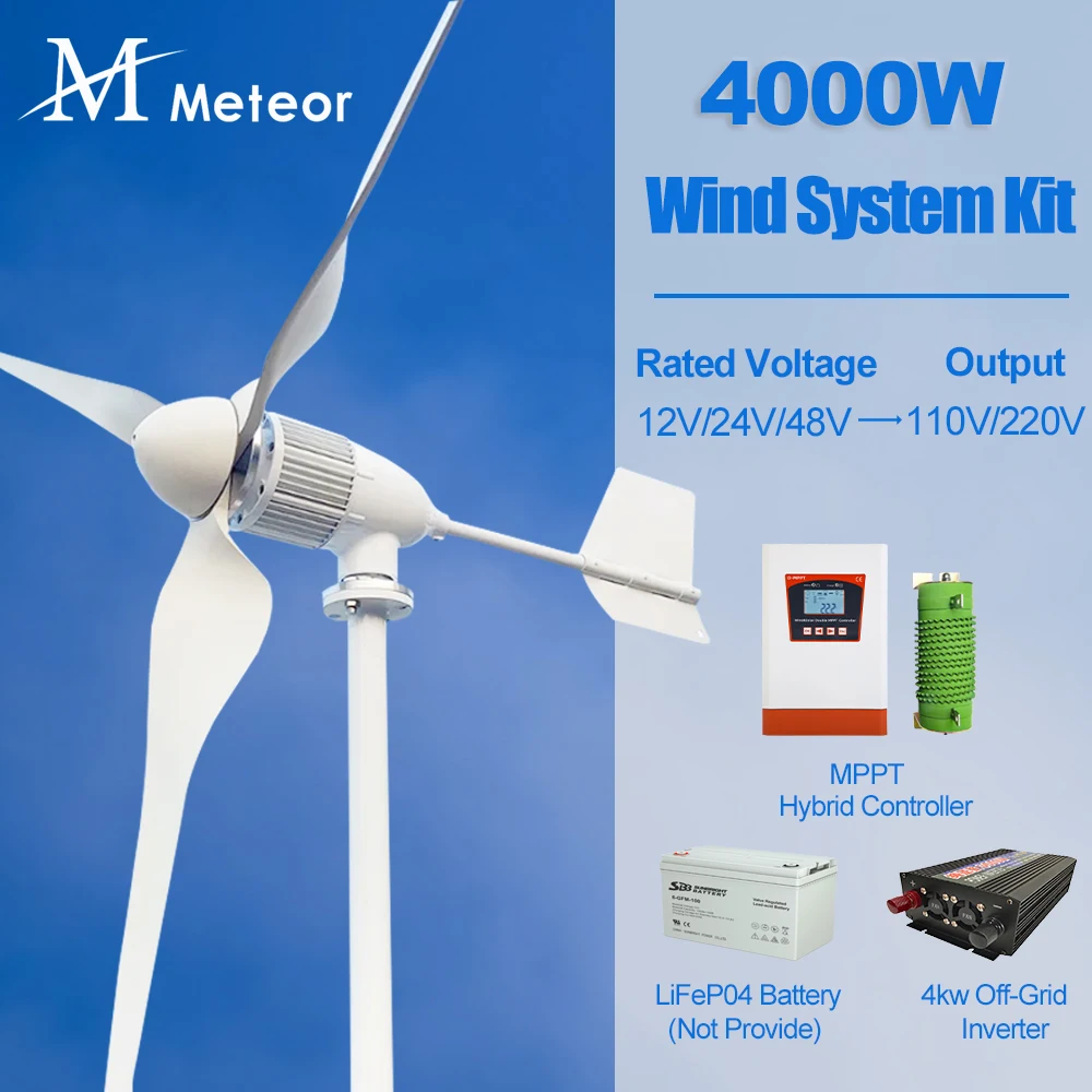 4000w Horizontal Wind Turbine Generator 96V 48V 24V Free Energy Magnetic Dynamo Strong Power 220v/110v Inverter Output For Home