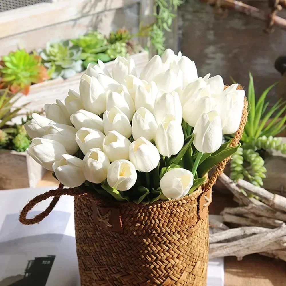 

5PCS Tulip Artificial Flower Real Touch Artificial Bouquet PE Fake Flower for Wedding Decoration Flowers Home Garden Decor