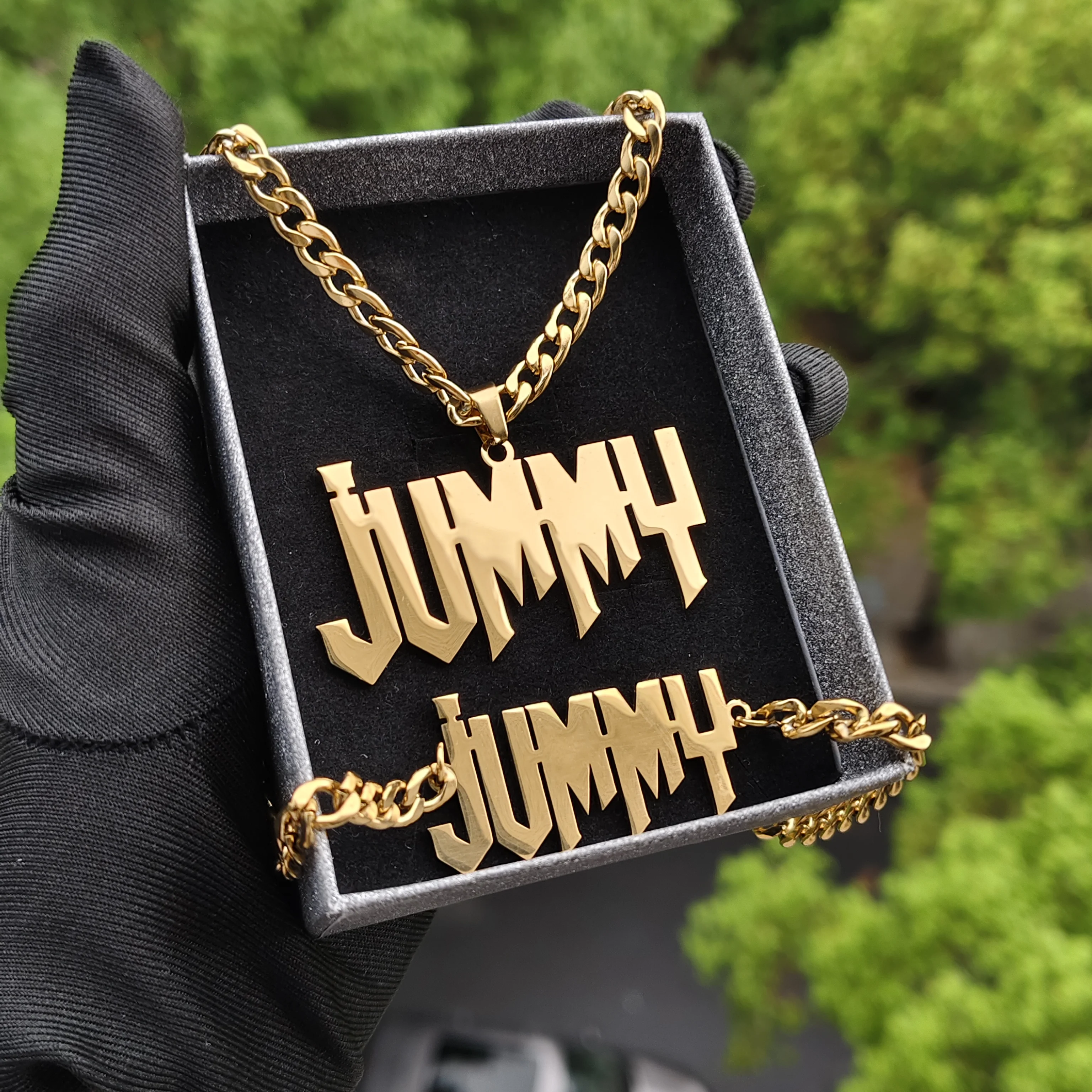 DHQH Customized Name Set Personalized Letter 5mm Cuban Chain Necklace Bracelet Set Valentine's Day Gift Manufacturer Direct Sale