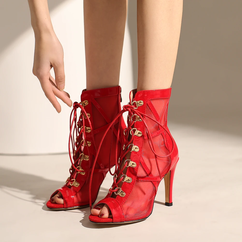 SWDZM damskie buty do tańca latynoskiego czarne/czerwona siatka buty buty do salsy dla pań buty do tańca balowego seksowne szpilki