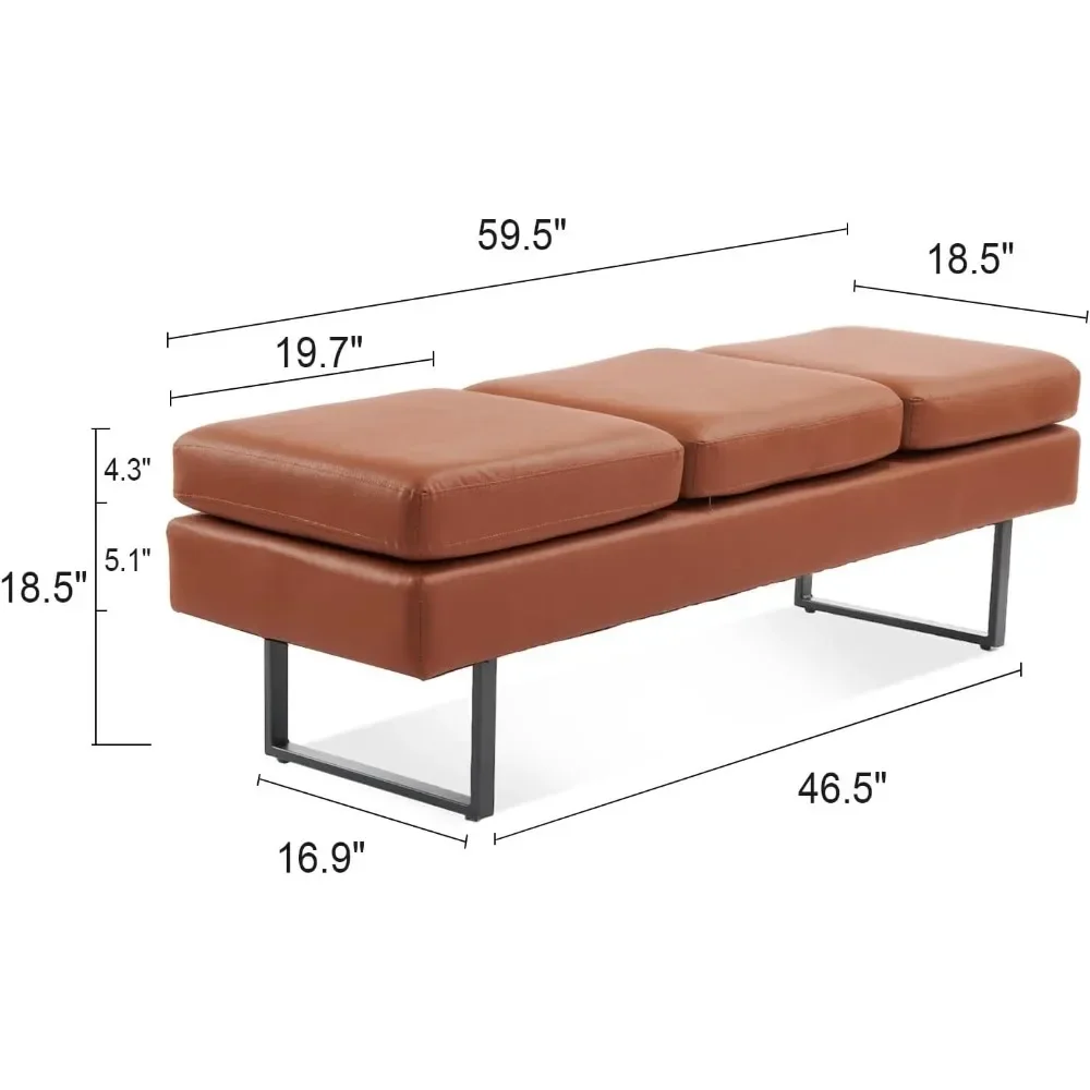 Waiting Room Bench, 59.5'' Reception Bench Office Chair Seating，Faux Leather Conference Room Chair for Beauty Barber Barbershop