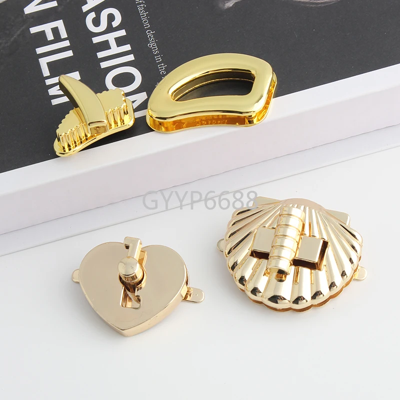 5/20 مجموعات الذهب/K الذهب قذيفة/شكل قلب المعادن بدوره تويست قفل للنساء حقيبة يد محفظة أكياس المشبك إغلاق مشبك اكسسوارات