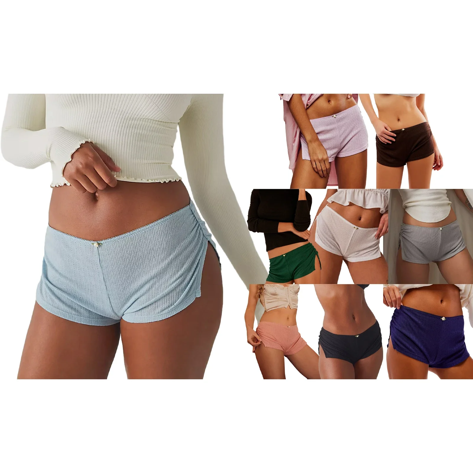 Pantaloncini da pigiama da donna Pantaloni da salotto elastici con spacco laterale morbidi e comodi Pantaloni da pigiama elasticizzati per il sonno