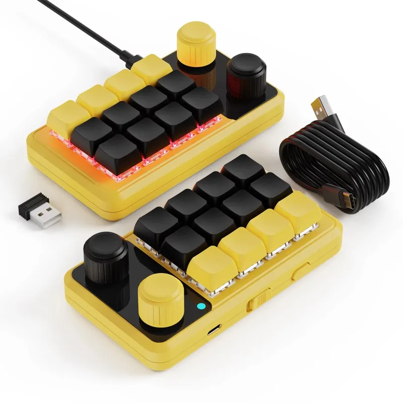 2.4G  Mini Programmable Keyboard 12 Keys 2 Knob Hot Swap Red Switch Mechanical Multifunctional Custom Macro Keypads