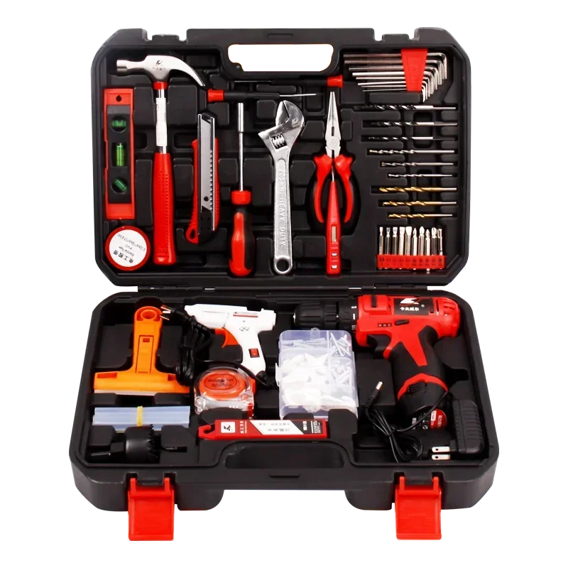 P3028A 122PCS Multi-function Lithium Electric Drill Tool Set Professional Power Tool Set Combination Toolbox