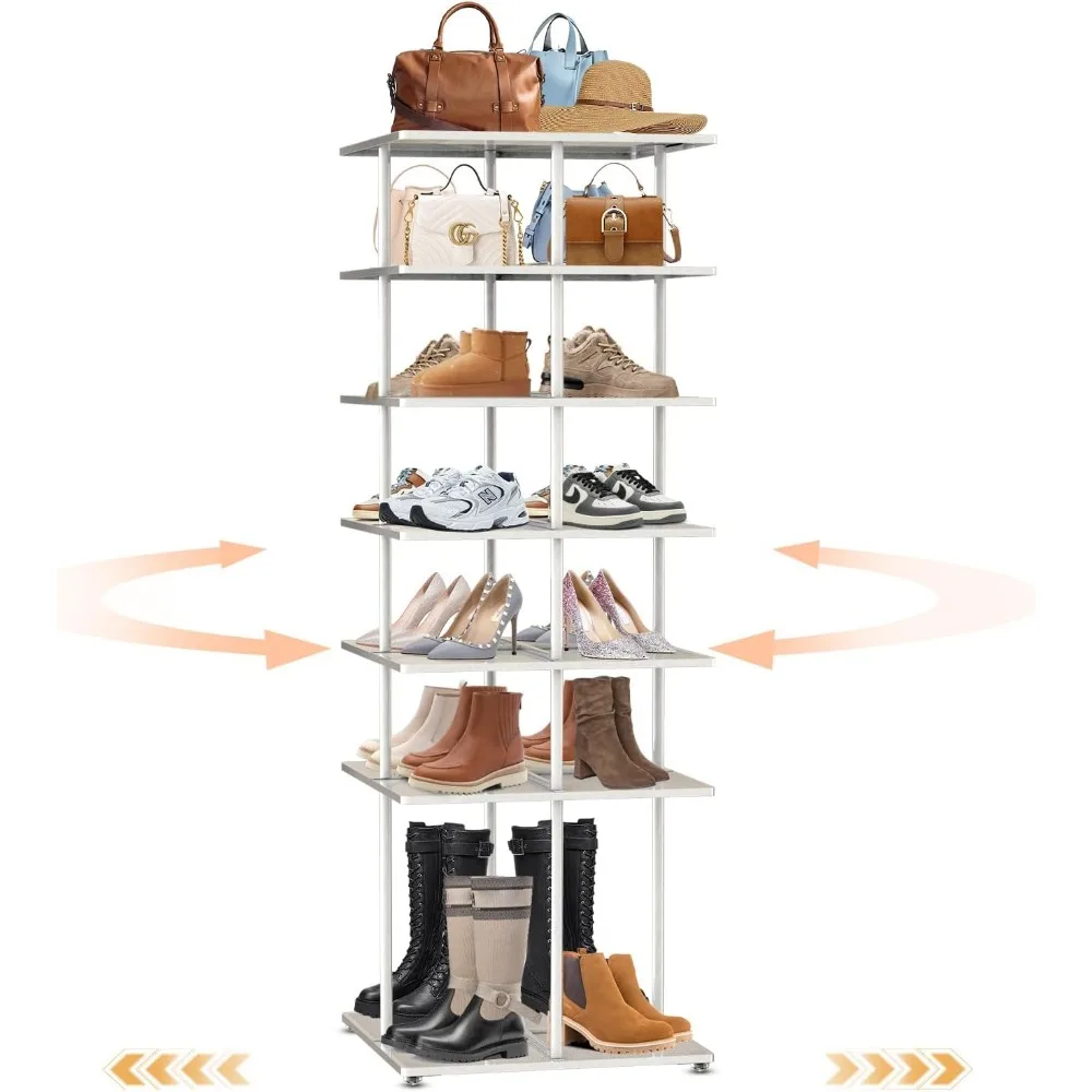 

All-Metal 7 Tier 360 Revolving Boot Rack, Vertical Shoe Organizer Space Saving for Balcony, Entryway, Door, Living Room, White