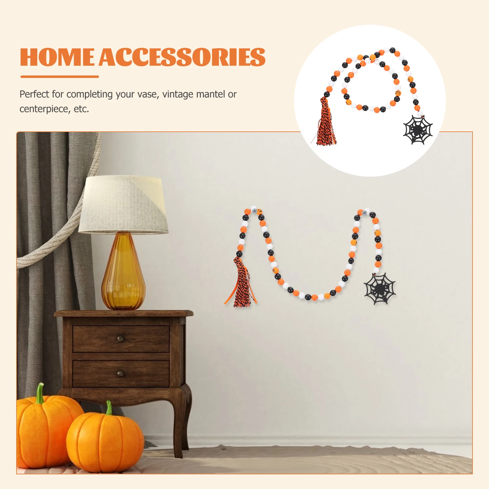

Halloween Spider Web Beads Wall Hanging Decor Wooden Bead Pendant Home Crafts Decoration Retro Artistic Touch