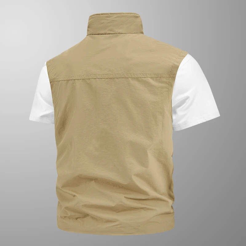 سترة بياقة قائمة متعددة الجيوب للرجال ، صدرية خارجية ، سترة تخييم وصيد الأسماك ، قماش نايلون ، صدريات من الخارج #2