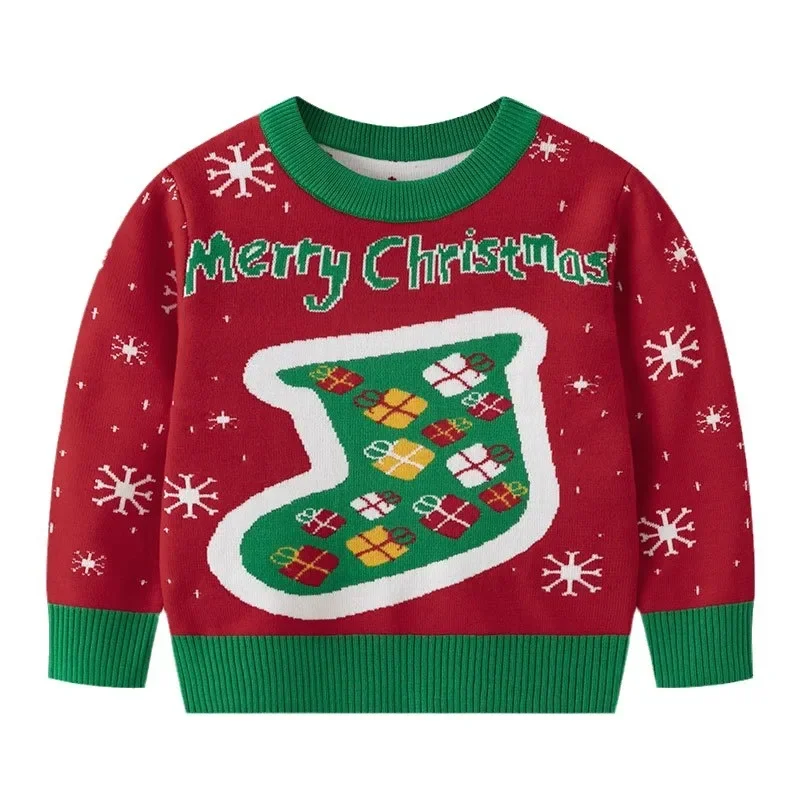

Kids Christmas Stocking Jacquard Warm Knitted Pullover Sweater Casual Knitwear Baby Boys Girls Autumn Winter Xmas Sweaters