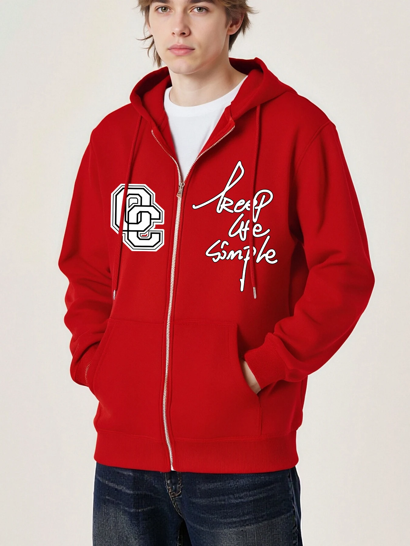 

Keep Life The Letters O And C Print Men Zipper Streetwear Fashion Hoodie Casual Loose Clothing Mans Autumn Fleece Long Sleeve