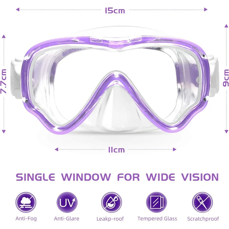 Swim Goggles Snorkel Diving Mask, Anti-Fog 180° Clear View