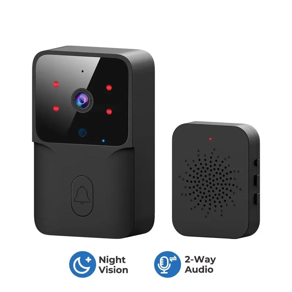 جرس باب ذكي يعمل بالواي فاي، كاميرا لاسلكية عالية الدقة مع إنذار أمان للرؤية الليلية بالأشعة تحت الحمراء، اتصال داخلي منزلي، أسود أو أبيض #6