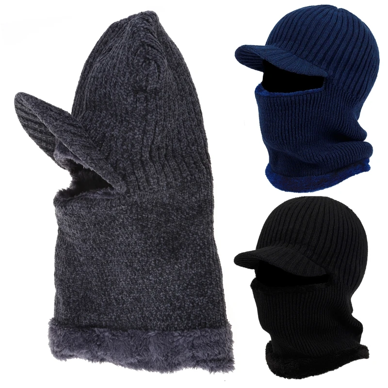 Winter Knitted Balaclava Hat Warm Cycling Face Covering Winter Warmer Fleece Lining Hat Neck Gaiter for Adults Outdoor