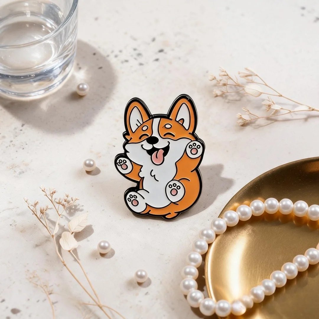 Cute Happy Corgi Enamel Pin Kawaii Dog Lying On Back Metal Brooch Badge For Backpack Jacket Decor Gift