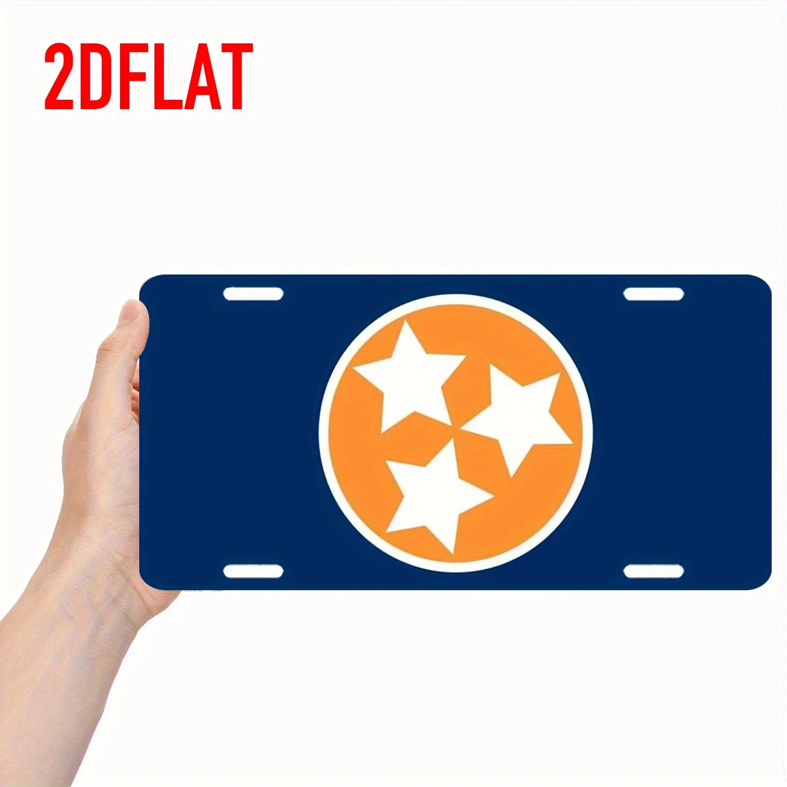 ,  Tennessee Metal License Plate Wall Art -  Blue & Orange Design with 3 White Stars, Rustic Home, Garage, or Bar Decor Non-Func