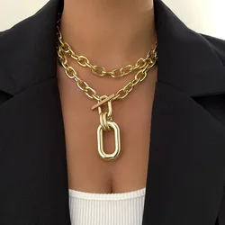 KMVEXO Exaggerated CCB Big Choker Necklace for Women Girl Hiphop Chunky Chain OT Buckle Necklace on the Neck Party Jewelry Gift
