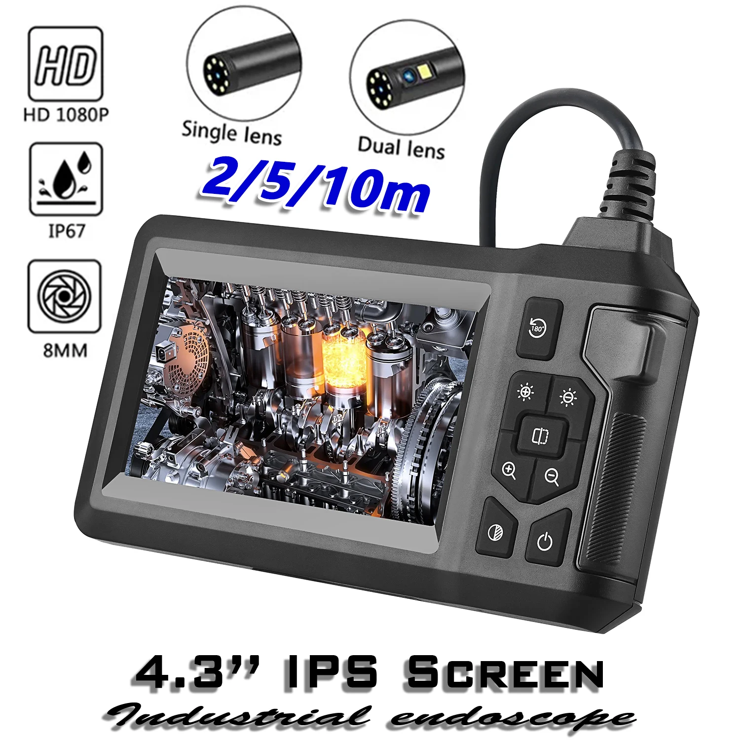 1080P Single Dual Lens Inspection Sewer Automotive Drain Piping Endoscope Hd Camera With Screen Industrial For Cars Equipment
