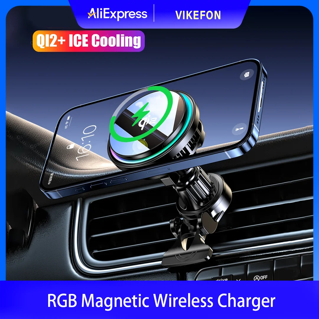 

Магнитный беспроводной радиатор с быстрой зарядкой, автомобильное зарядное устройство, держатель для телефона QI2, ледяное охлаждение, RGB закаленное стекло для Magsafe iPhone 12-16