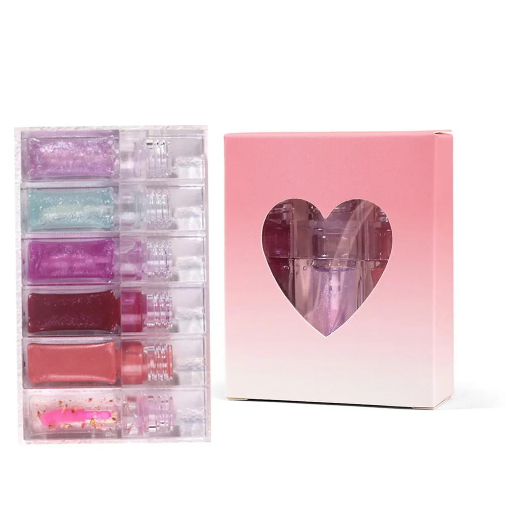 

Частная марка, индивидуальный логотип, веганский макияж, 3 шт., коробка в форме сердца, прозрачная квадратная трубка, блеск для губ с изменением температуры, оптовая продажа