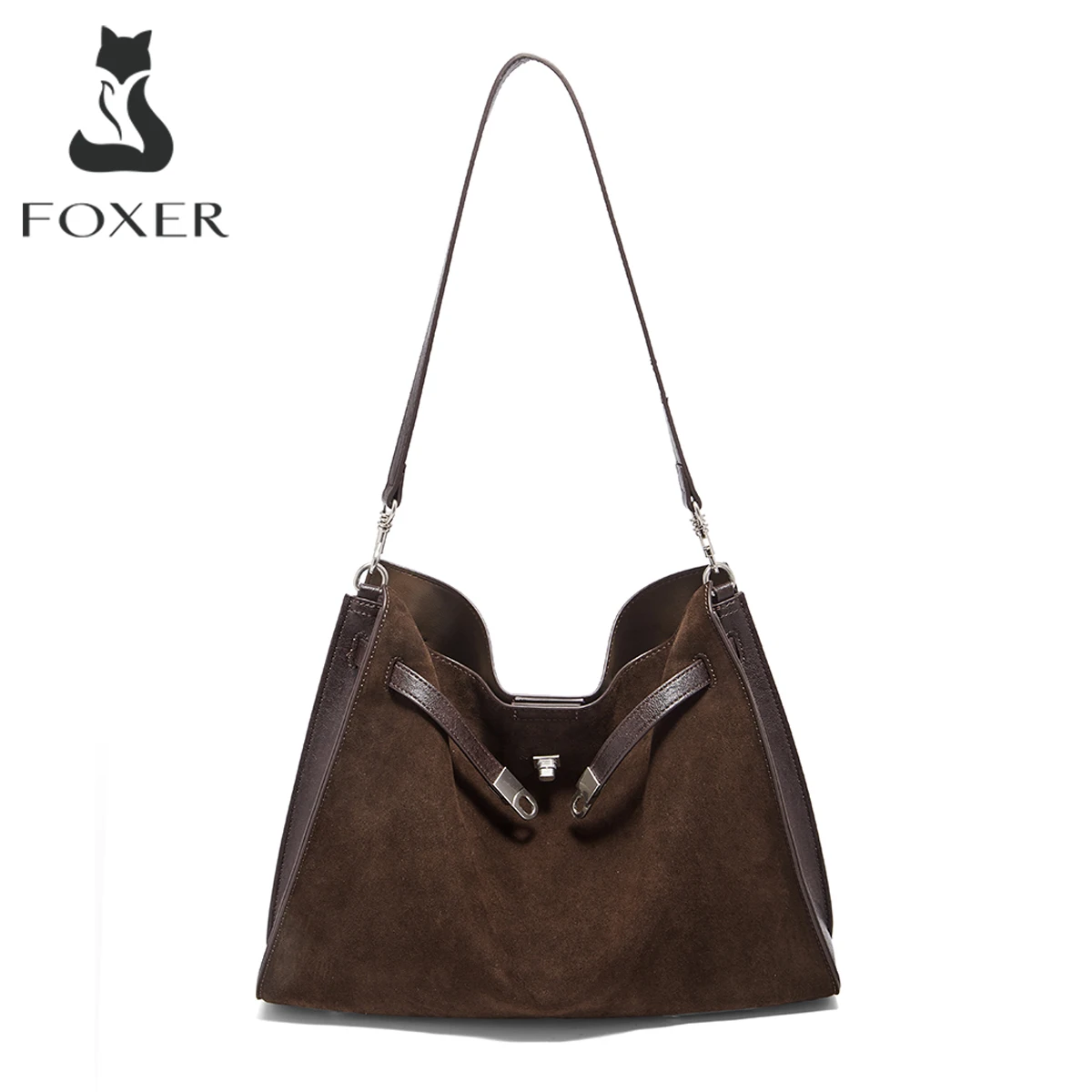 FOXER Vintage Women Tote Bag Autumn Winter Artificial Leather Shoulder Bag Large Capacity Commuter Handbag Retro Ladies Purse