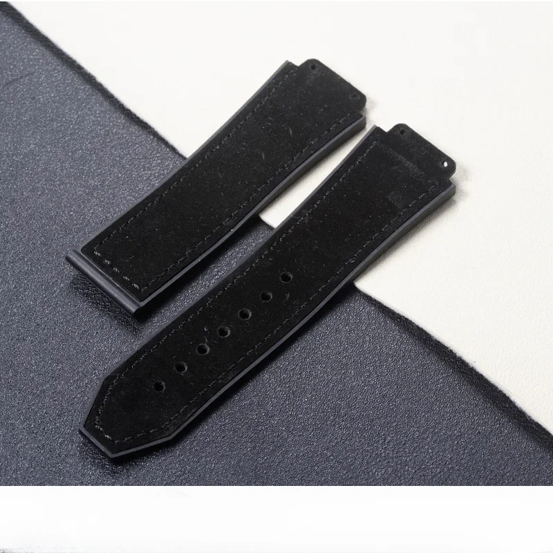 For Hublot Yubo 19mm Special Contract Interface Durable Soft Comfortable Suede Leather Waterproof Silicone Underskin Watch Band