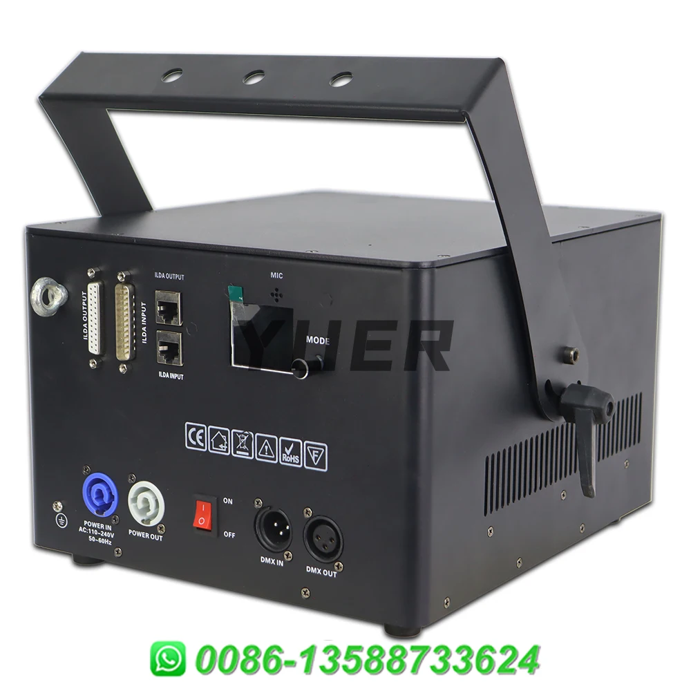 YUER APP Control 10W 15W RGB Laser Projector Light RGB Animation Beam Scanner Stage Light With RJ45+ILDA DMX512 DJ Disco Wedding