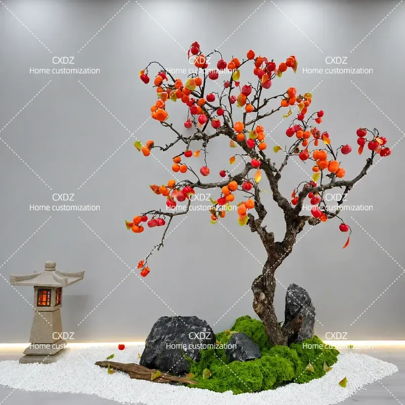 Large Simulated Persimmon Tree Wishing Tree Fake Fruit Outdoor Decoration Realistic Modeling for Hotel Lobby Window