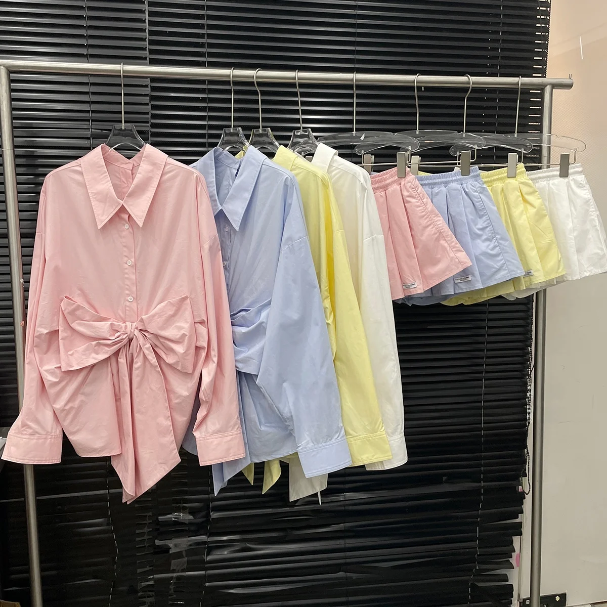 Women's  Knot Shirt Set Two-Piece Ensemble Spring Fashion Long Sleeve Midi Dress Casual Chic Female Clothing