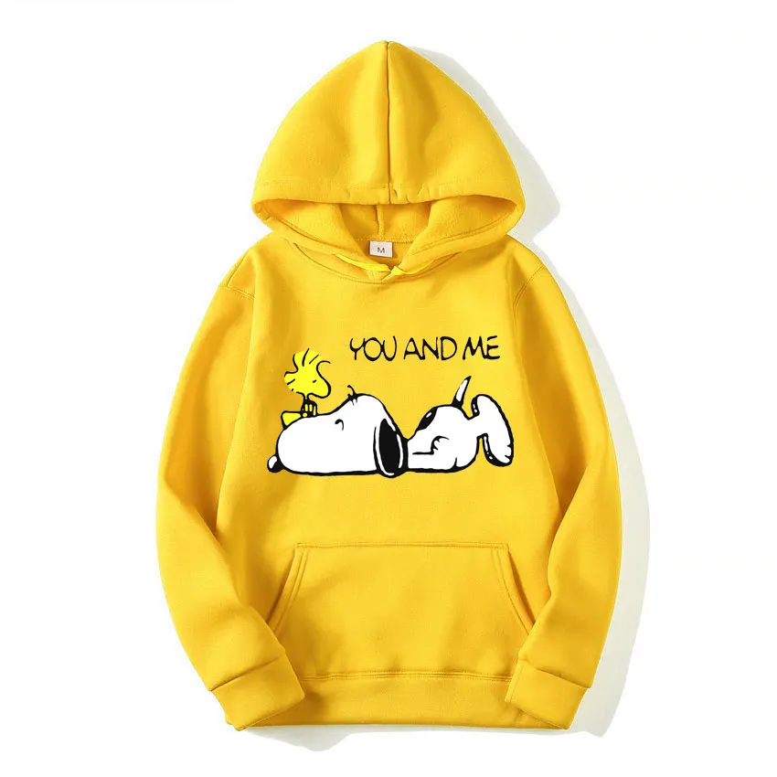 Snoopy You And Me Cartoon Anime Women Pullover Spring Autumn Men Oversized Hoodie 2024 Casual Couple Sweatshirt Clothes Tops