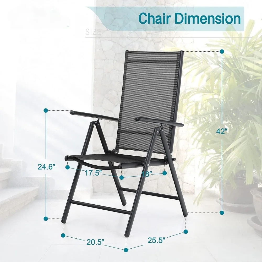 Outdoor Chair Set of 2, Adjustable Patio Chairs Reclining High Back Chairs with Armrest, Outdoor Chair