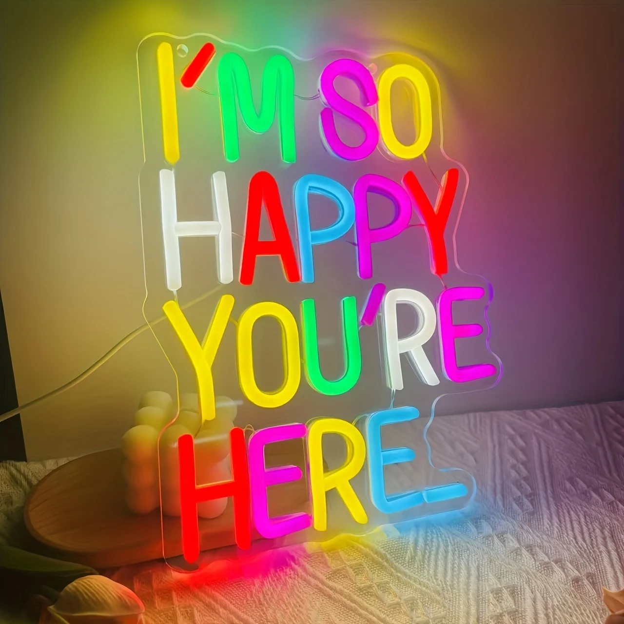 I'm So Happy You're Here Neon Sign Dimmable LED Wall Decor with Vibrant , Wall-Mounted Sign for Home, Office, Cafe