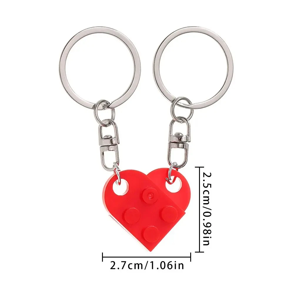 2Pcs Cute Love Heart Brick Keychain for Couples Friendship Separable Heart Building Block Key Ring For Women Men Car Accessories