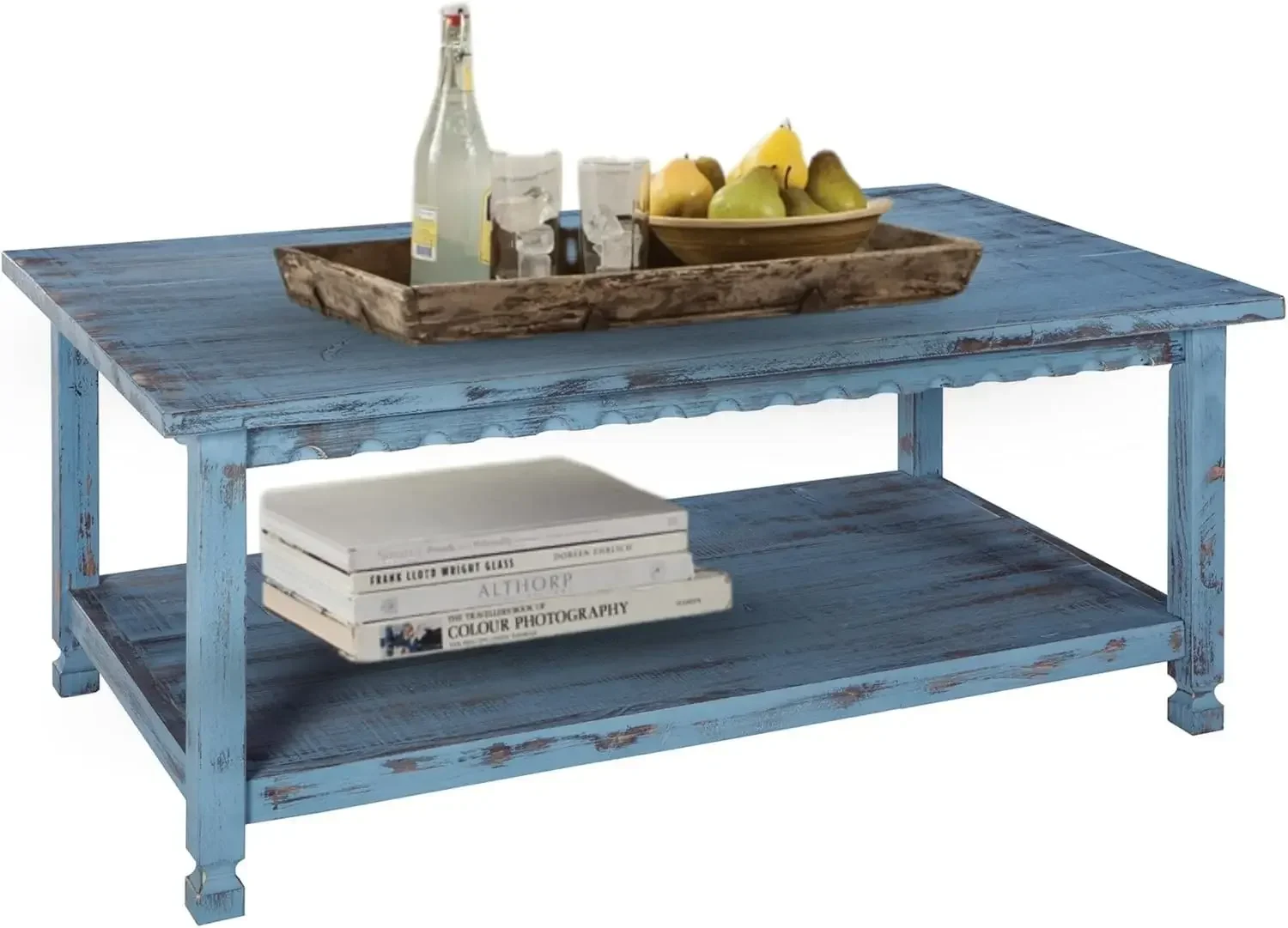 [New Arrival, Free Shipping!]Rustic Rectangular Coffee Table, Living Room Blue Antique, Farmhouse/Cottage Style, Select Hardwood