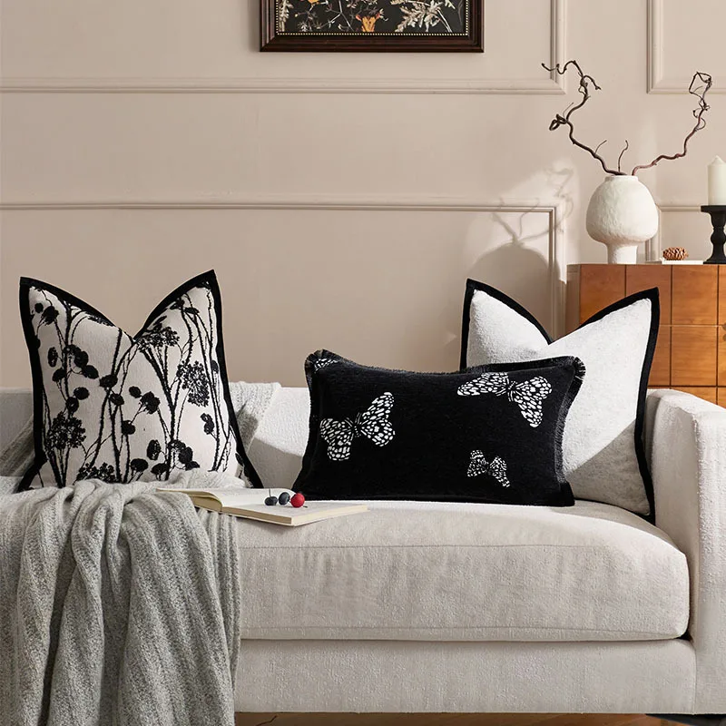 الفرنسية الرجعية الجاكار غطاء الوسادة الحديثة الفاخرة الراقية المخدة تصميم أبيض وأسود وسادة تغطي ديكور المنزل ديكور