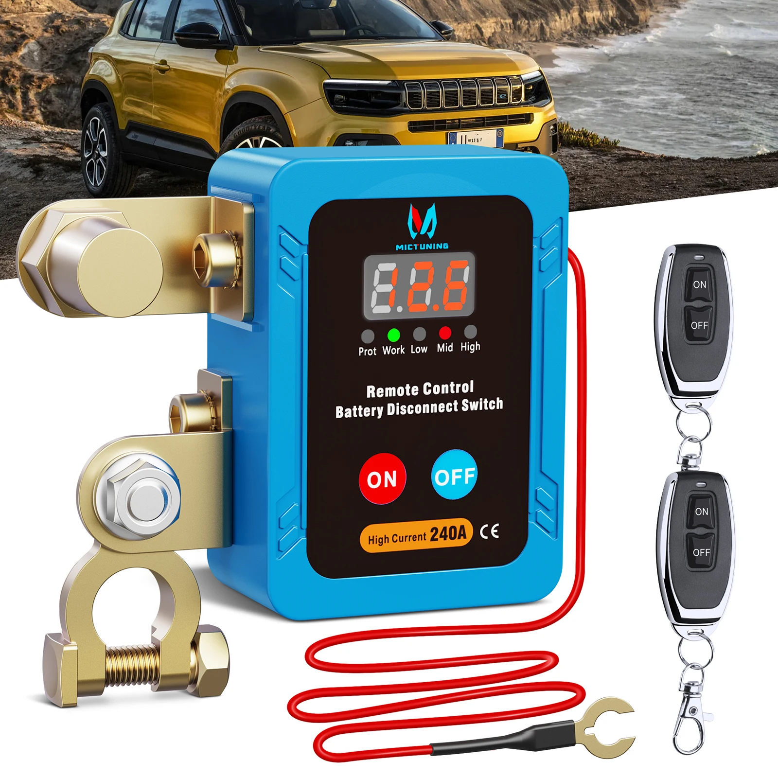 MICTUNING Kill Switch Remote Control 12V 240A Battery Disconnect Isolator Anti-Theft Switch with LED Indicator for RV Truck Boat