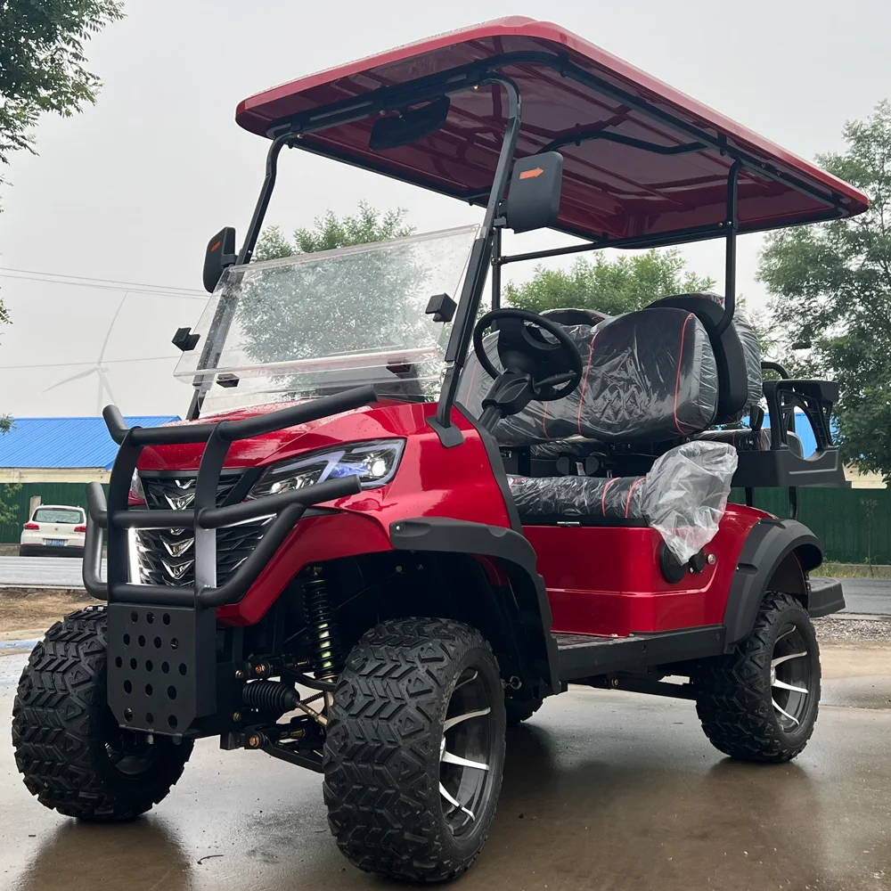 Fantastic Look 2+2 Seat Red Golf Carts Comfortable Seat Club Car 72V Lithium Golf Car Tourist Beach Buggy Electric Golf Cart