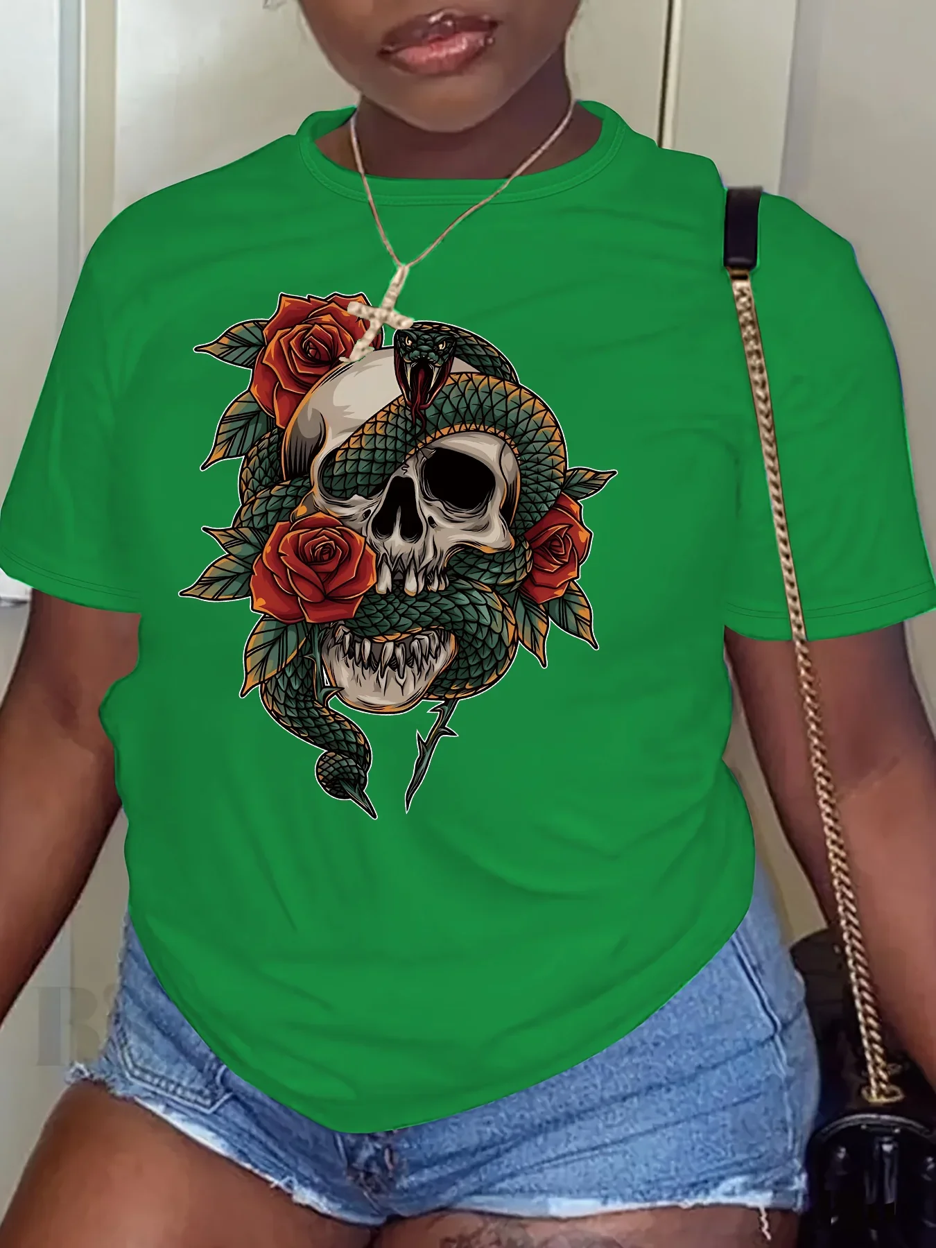 Vrouwen Plus Size Kleding Zomer Casual Korte mouwen 8 Kleuren O-hals T-shirt Gedrukt Grafische Skull Eye Snake Plus Size T-shirt