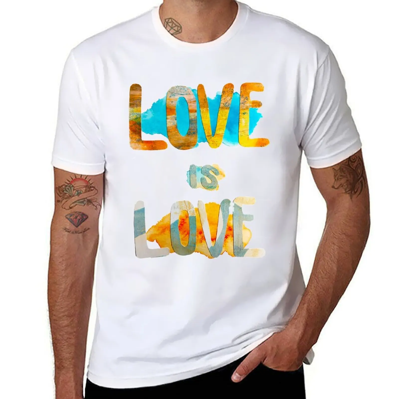 

Love is Love Orange and Blue Design T-Shirt cotton t shirt pack man t shirt heavy cotton T-Shirt