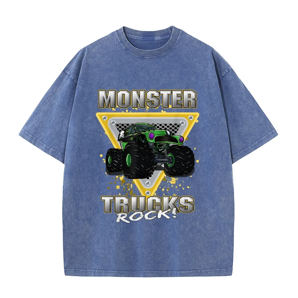Monster Trucks Rock T-Shirt Man Clothes Men's Short Shirts Men Pink Sleeve Tee Printed Cotton Casual Funny Quote Humor Shirt