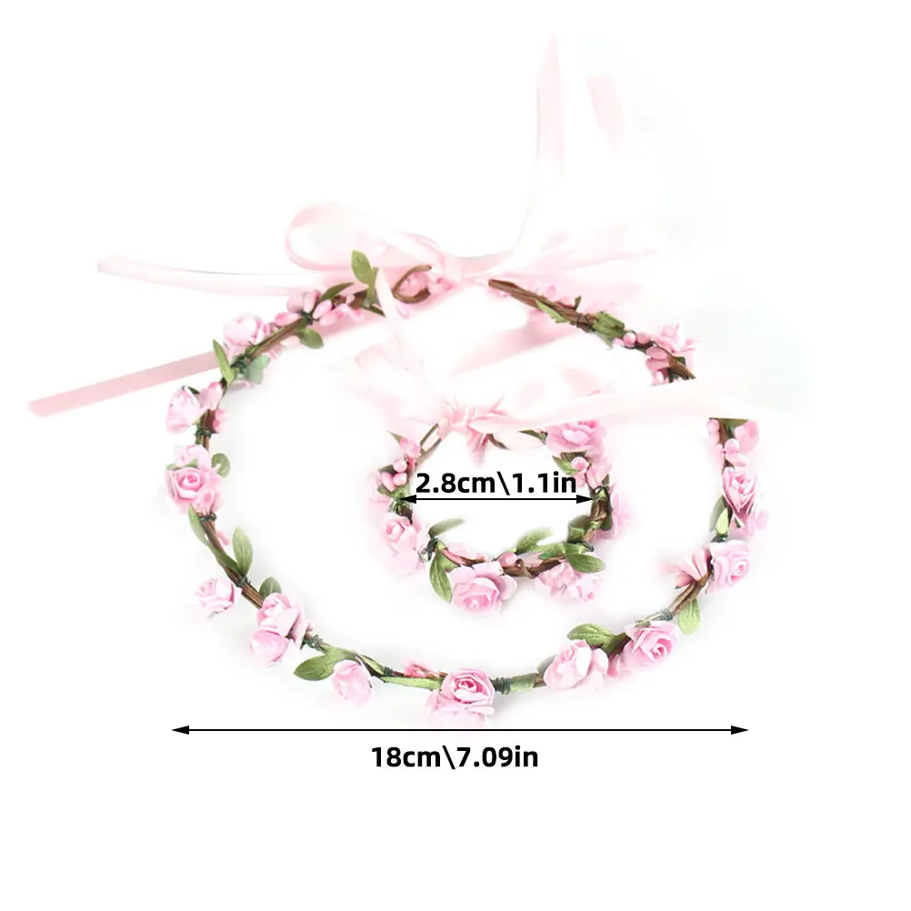 Floral Headdress and Flower Wristband Combo for Party Performance Stage Costume Retro Bohemian Style Flower Crown Hairband