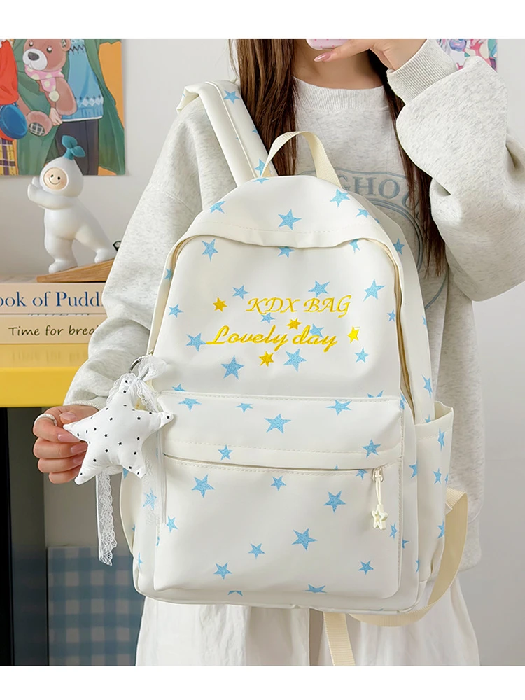 Girls Cute Star Print Laptop Backpack Lightweight Large Capacity Aesthetic Campus School Bag Compatible 13.3-16 Inch Laptops