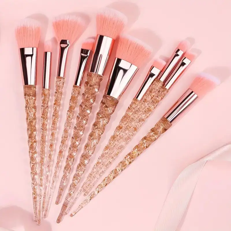 Luxury 10pc Crystal Unicorn Makeup Brush Set - Versatile, Travel-Friendly, for All Skin, Perfect for Beginners to Pros