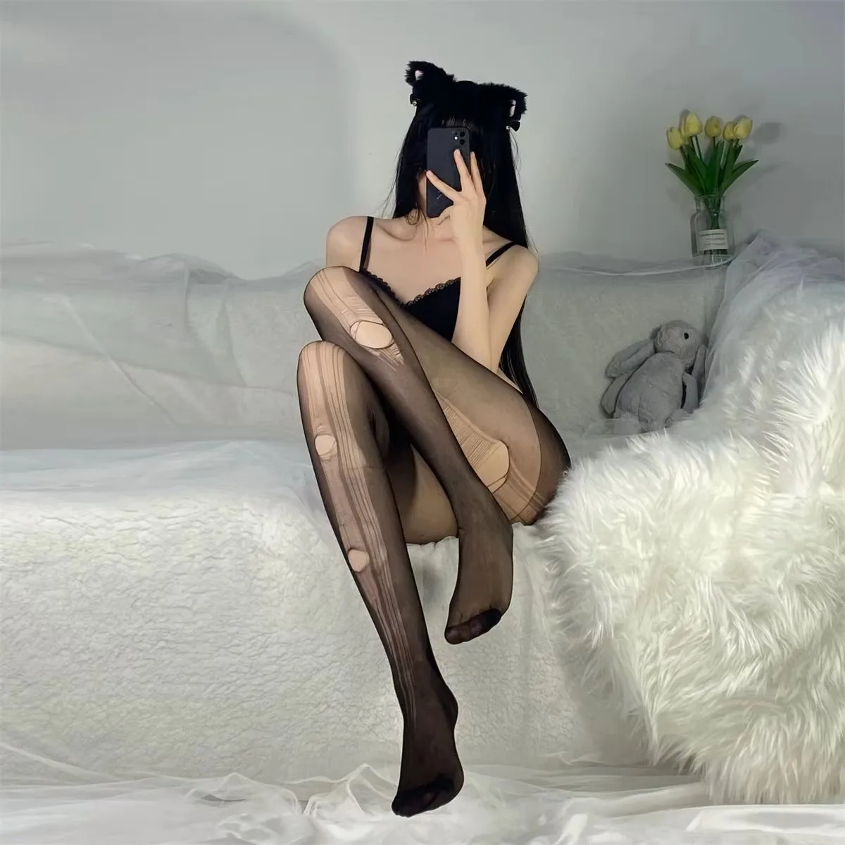 Jednorazowe czarne pończochy seksowne podarte, łatwe do rozdarcia pończochy ultracienkie wyszczuplające ręcznie podarte skarpetki skarpetki z pasją