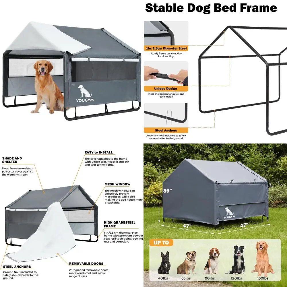 

Большой домик для собак 4x4x3.2 фута - уличное укрытие с дверями и сетчатым окном для собак, кошек и мелких животных
