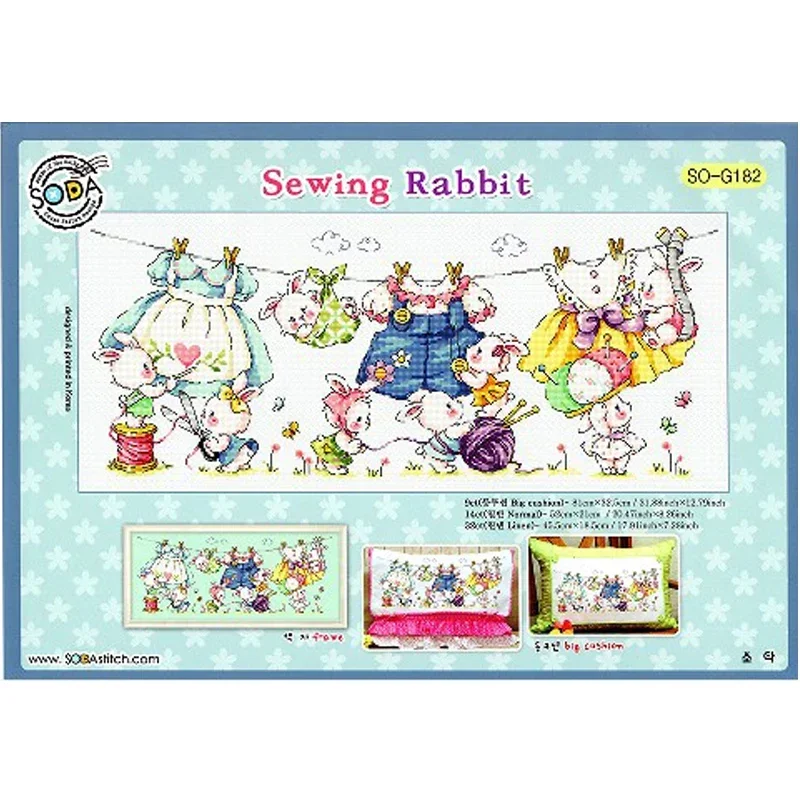 Amishop Gold Collection Counted Cross Stitch Kit Sewing Rabbits Bunny Dry Clothes Sew Playing SO G182